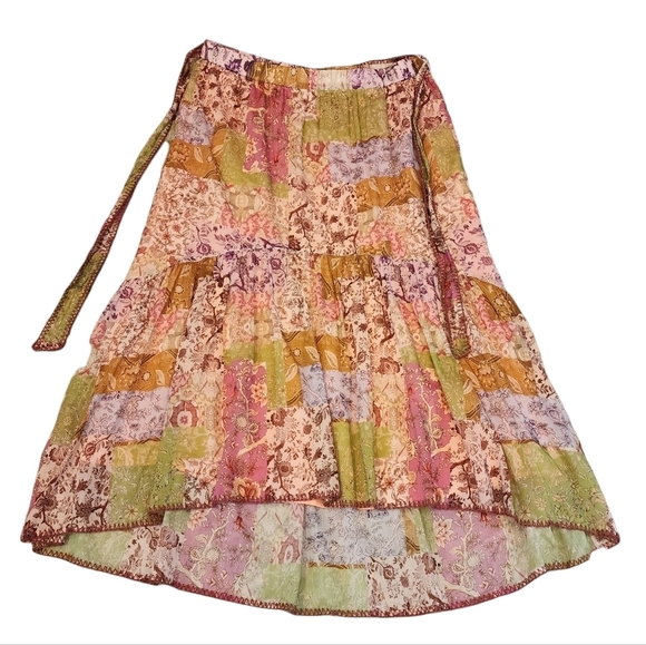 Johnny Was River Tiered Maxi Skirt Pull On Belted Silk Cotton Size XL - Picture 11 of 13